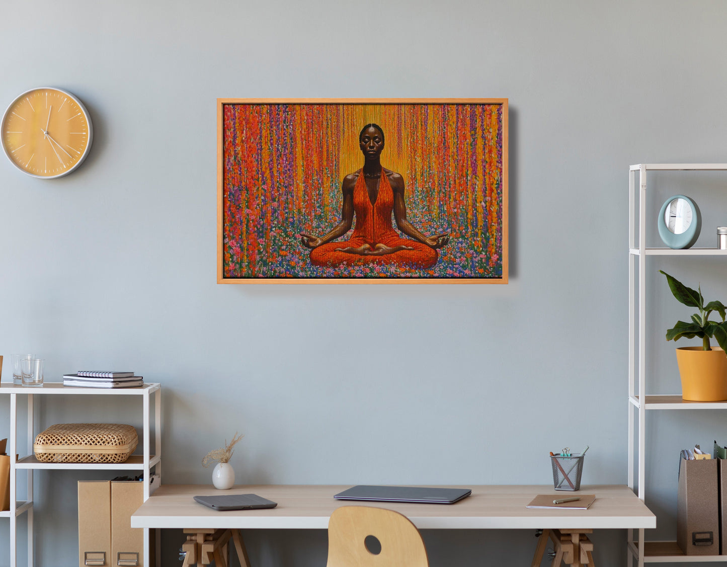 Black Woman Red Yoga Meditation African American wall art view 48