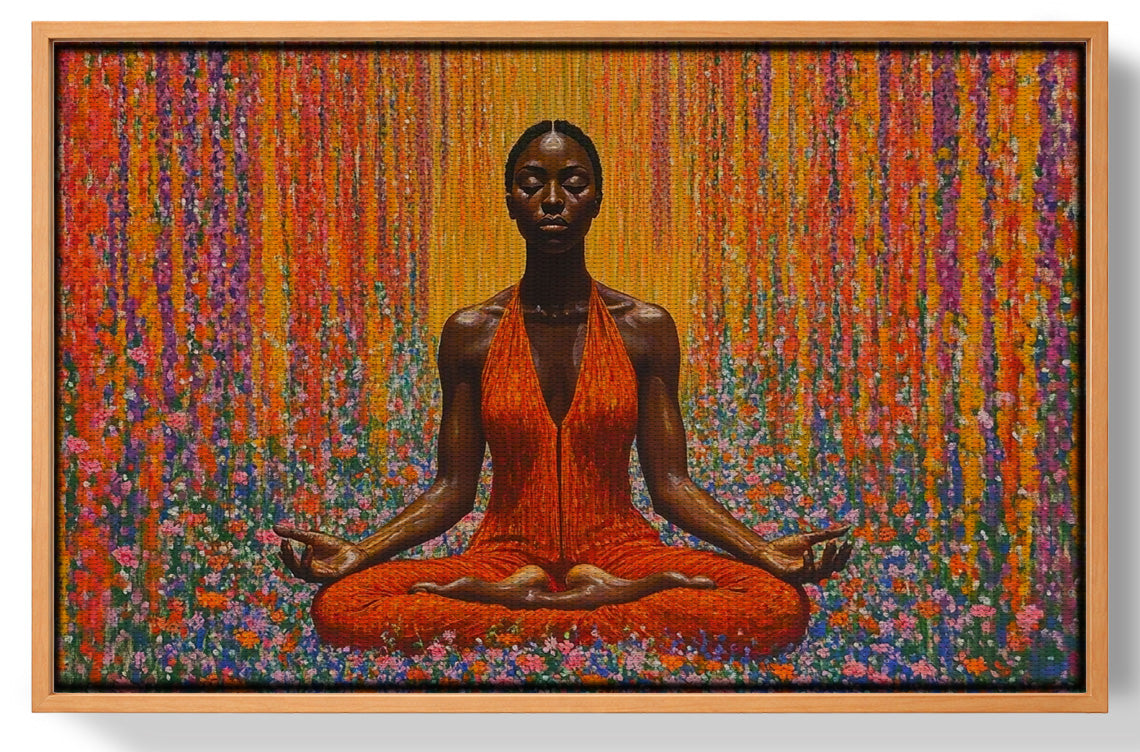 Black Woman Red Yoga Meditation African American wall art view 43