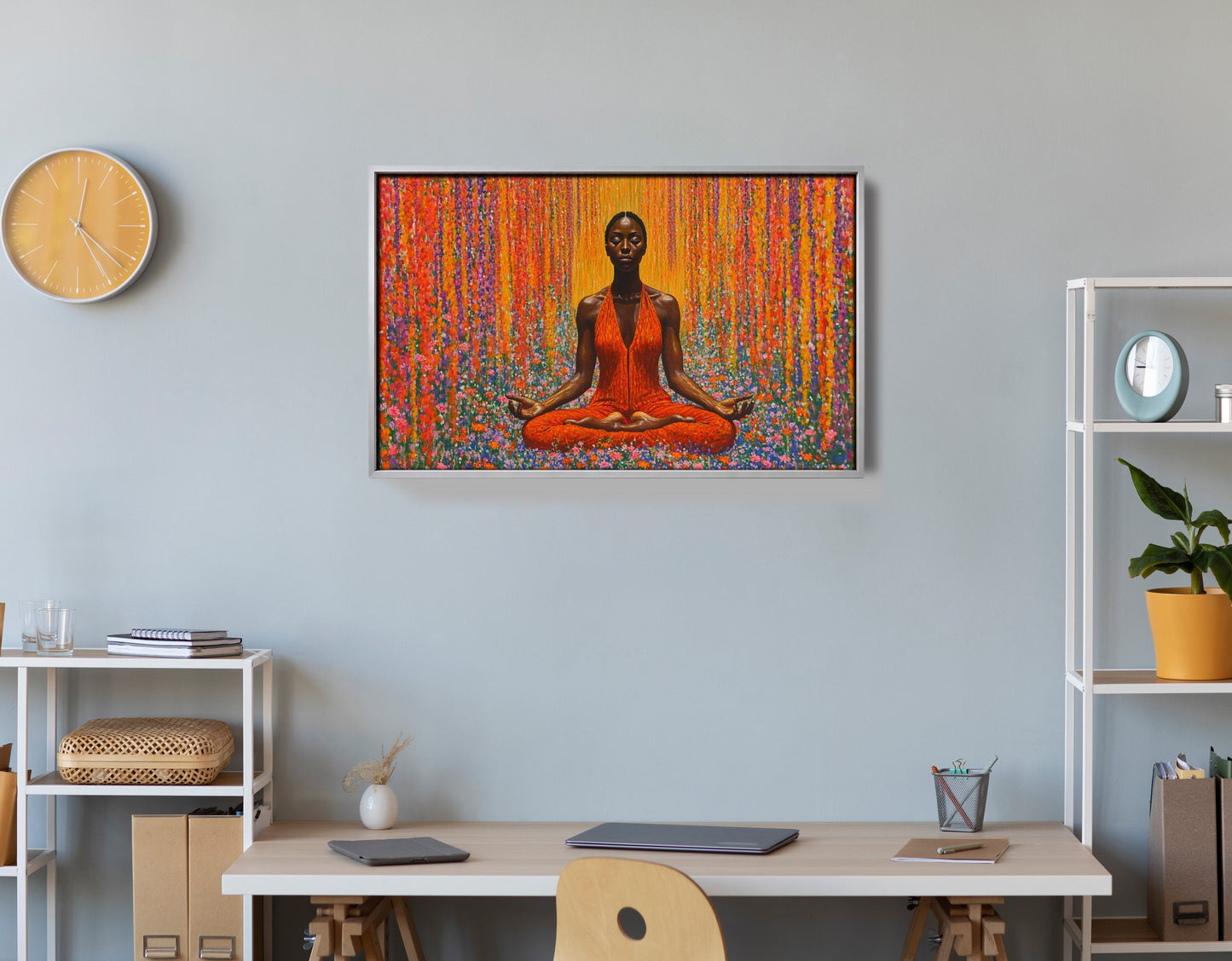 Black Woman Red Yoga Meditation African American wall art view 60