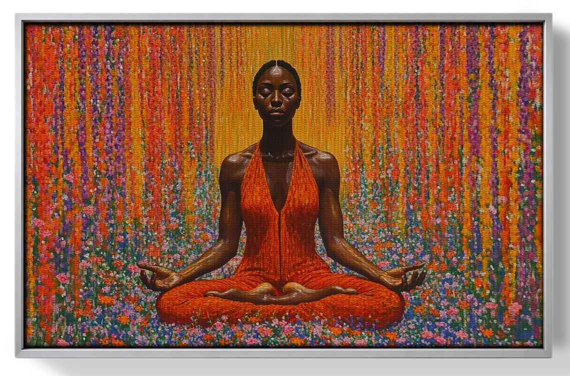 Black Woman Red Yoga Meditation African American wall art view 55