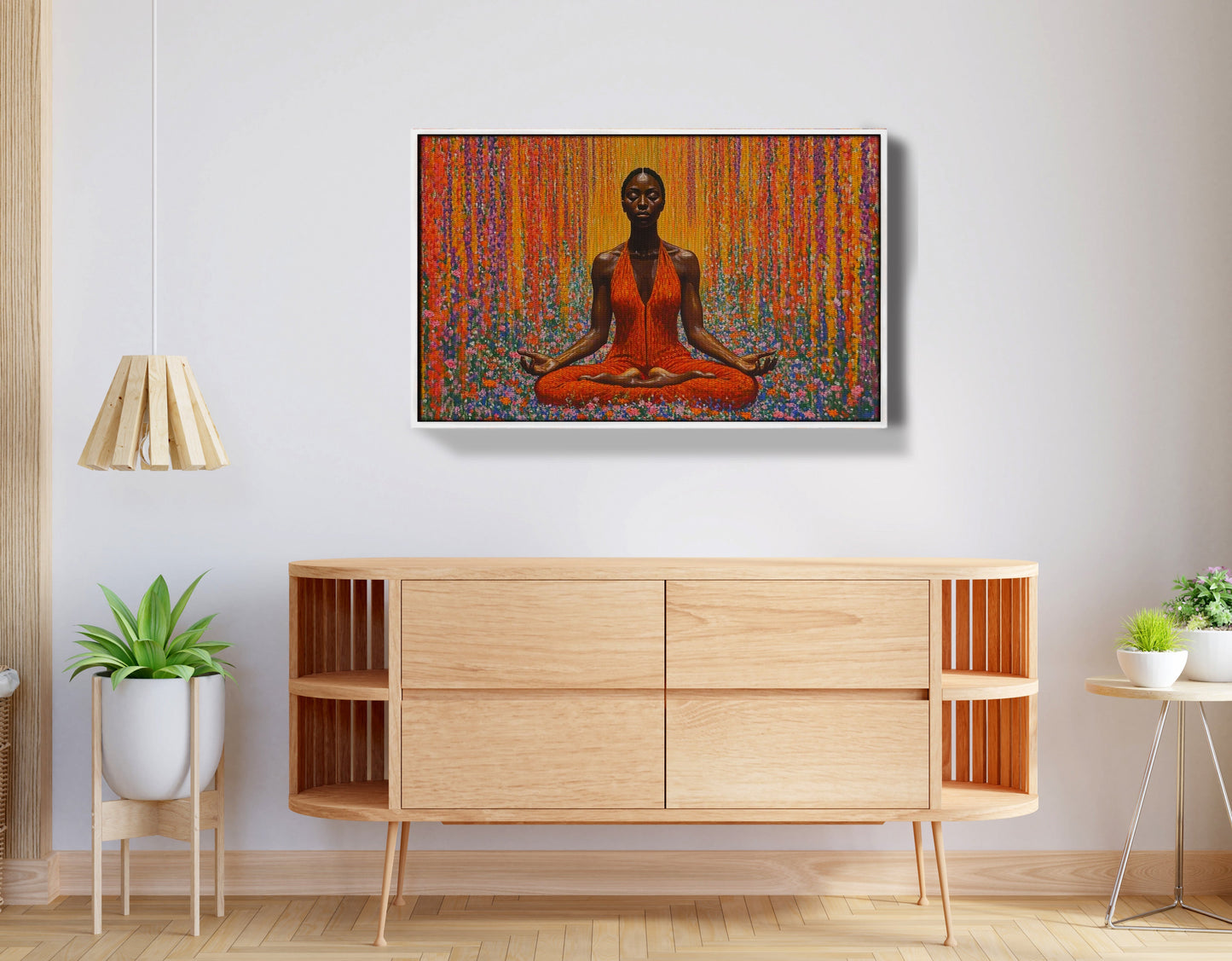 Black Woman Red Yoga Meditation African American wall art view 62