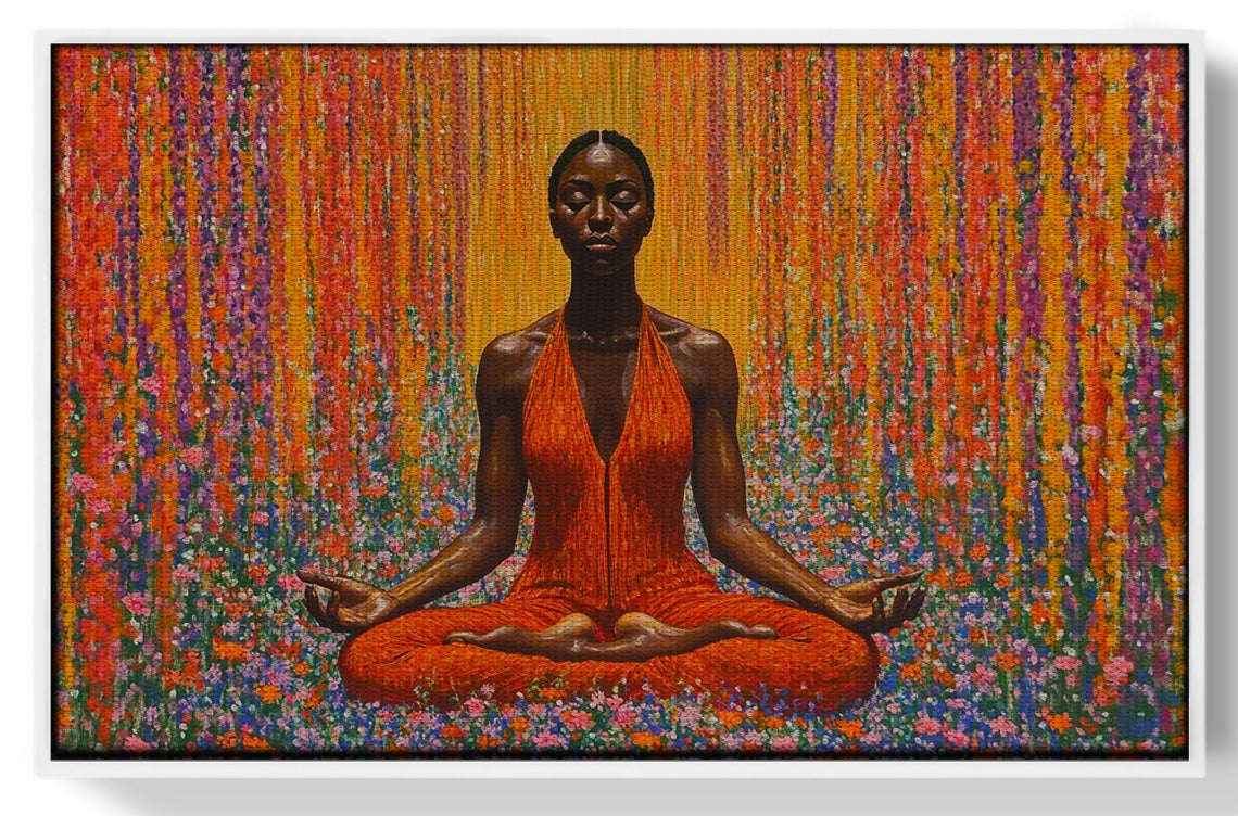 Black Woman Red Yoga Meditation African American wall art view 61