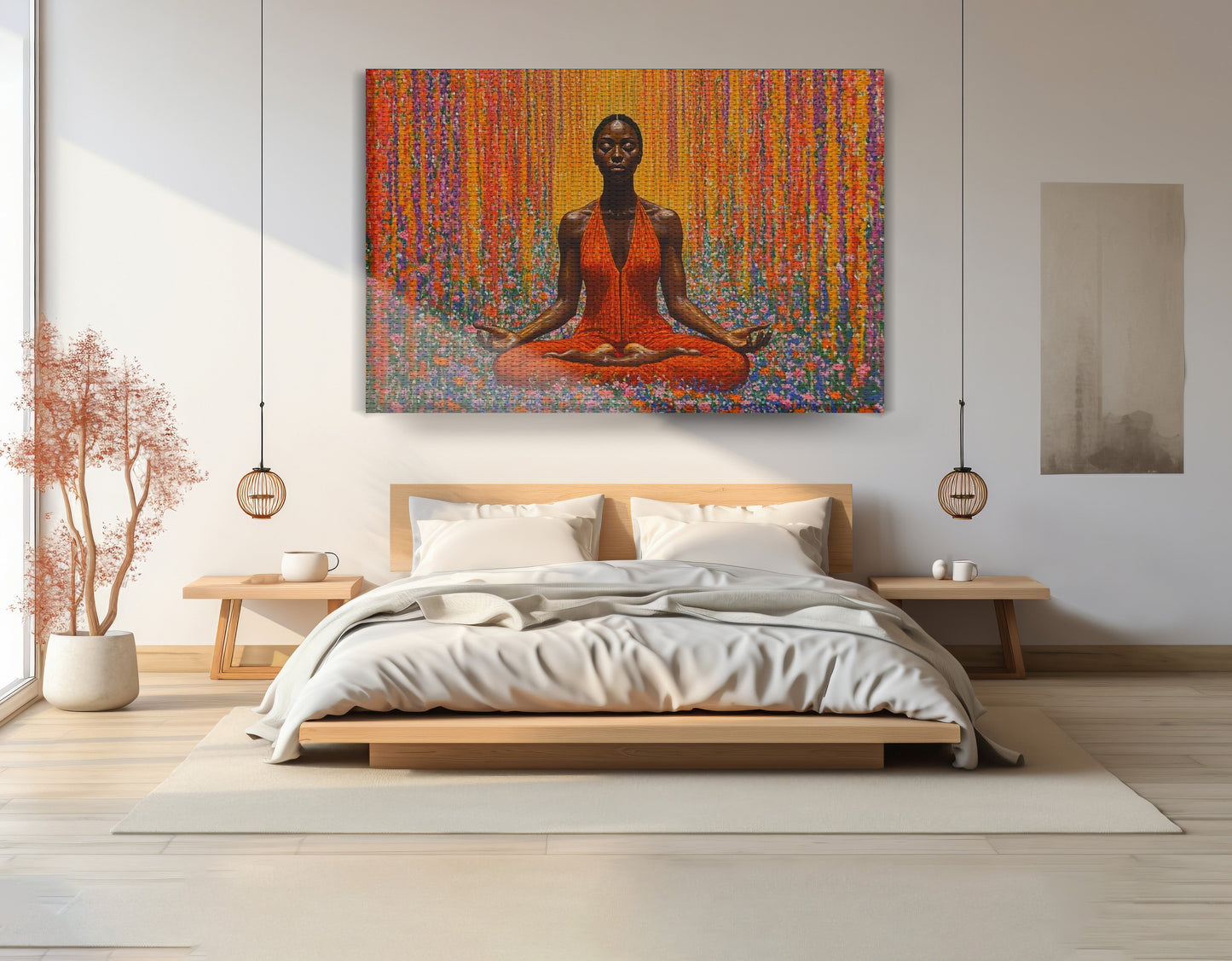 Black Woman Red Yoga Meditation African American wall art view 15