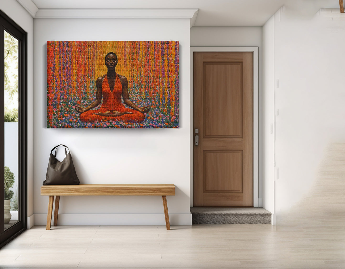 Black Woman Red Yoga Meditation African American wall art view 17