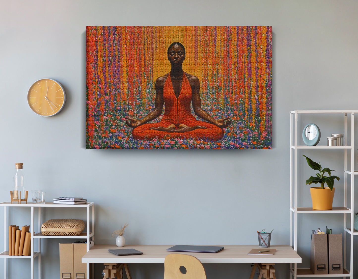 Black Woman Red Yoga Meditation African American wall art view 18