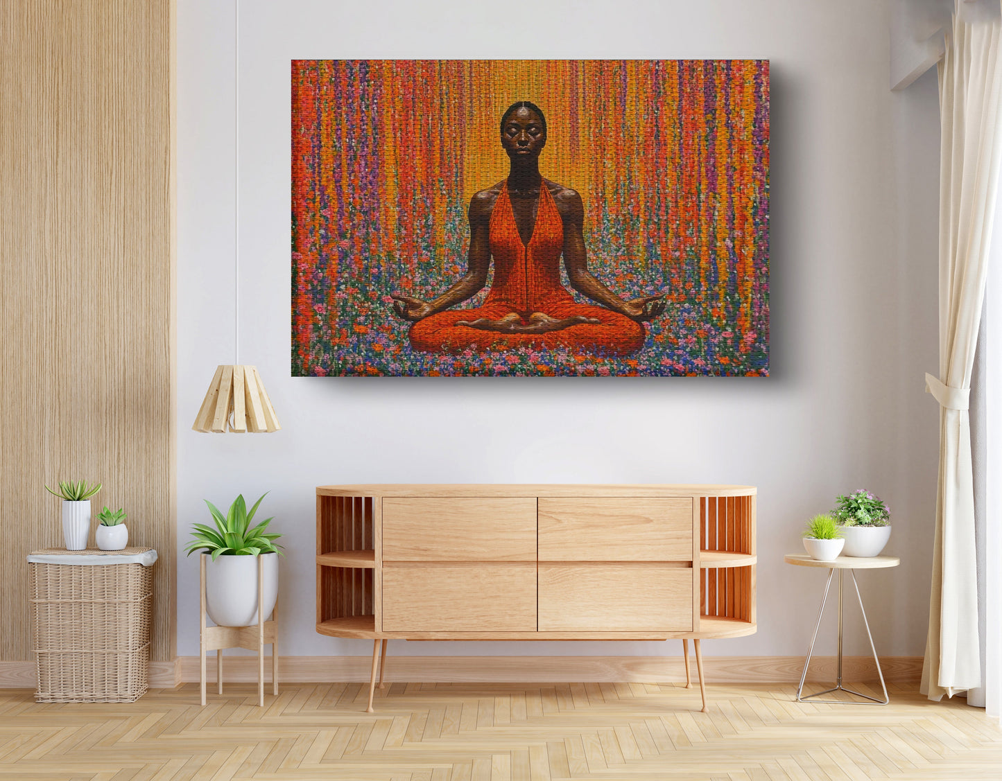 Black Woman Red Yoga Meditation African American wall art view 14