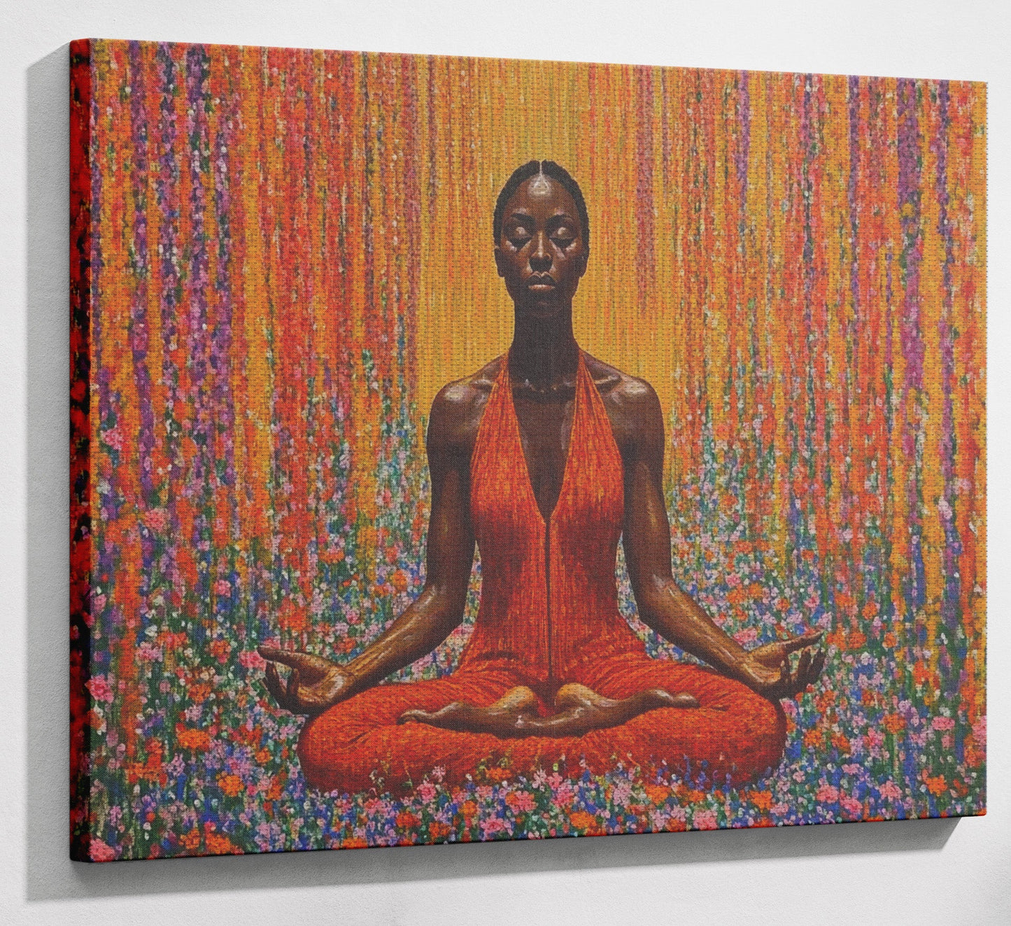Black Woman Red Yoga Meditation African American wall art view 13