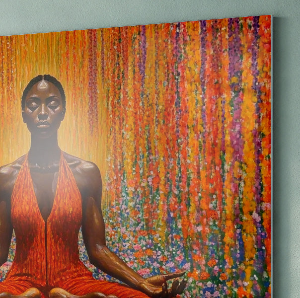 Black Woman Red Yoga Meditation African American wall art view 22