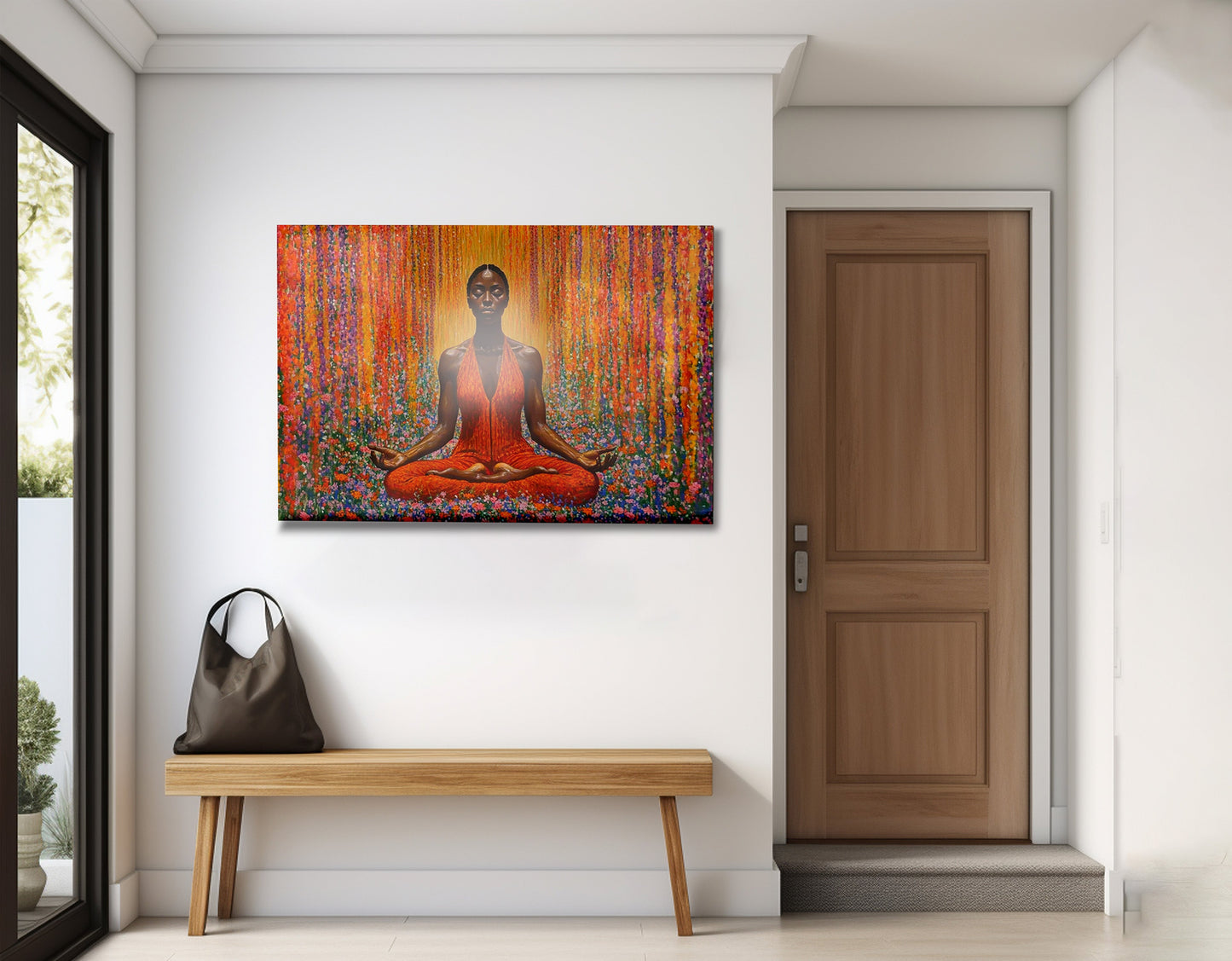 Black Woman Red Yoga Meditation African American wall art view 23