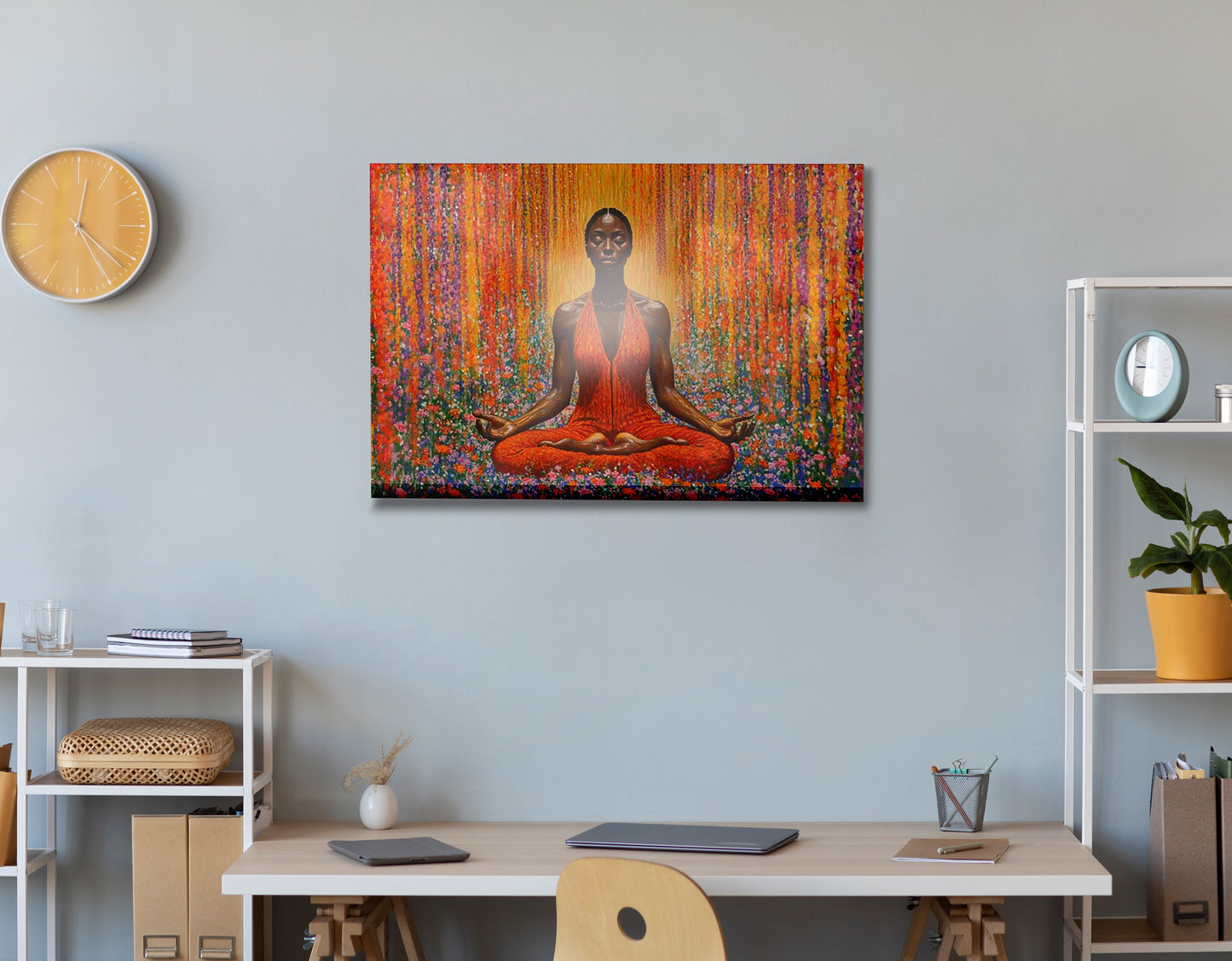 Black Woman Red Yoga Meditation African American wall art view 24