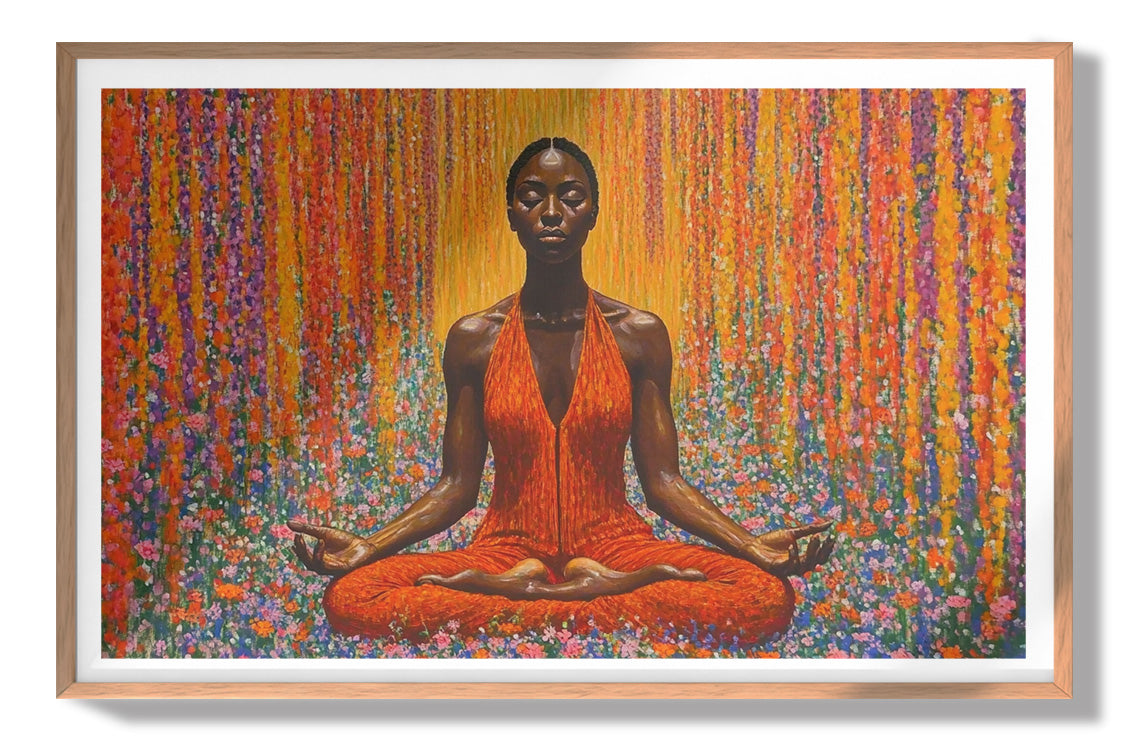 Black Woman Red Yoga Meditation African American wall art view 79