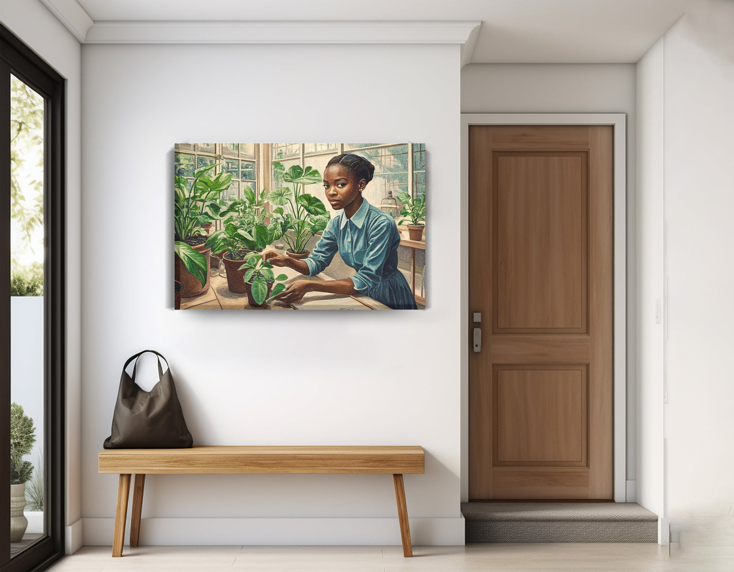 Black Girl Plant Lover Black children wall art displayed as entryway wall decor