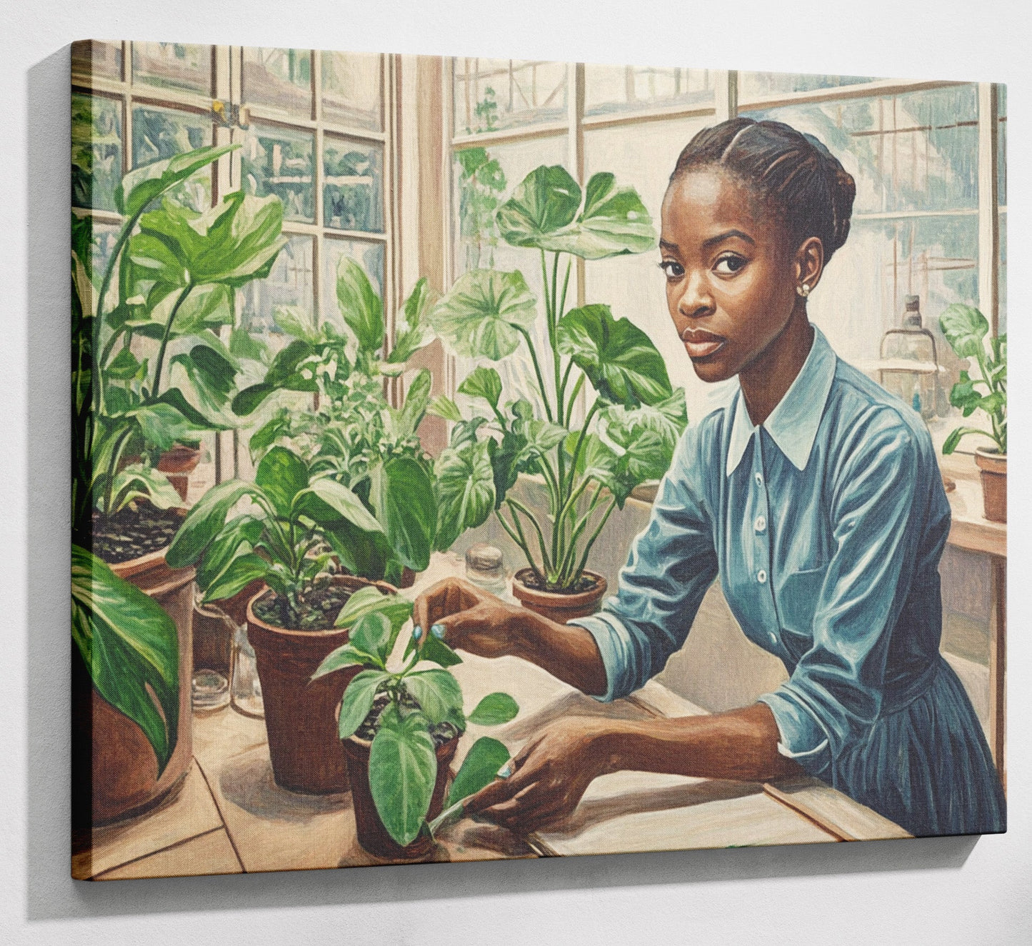Black Girl Plant Lover Black children wall art canvas print with visible wall art format