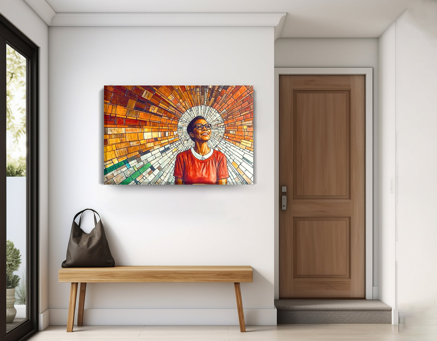 Black Woman Joyful Portrait African American wall art displayed as entryway wall decor