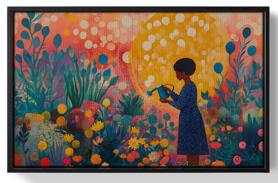Framed Black Girl Garden Black children wall art for home decor