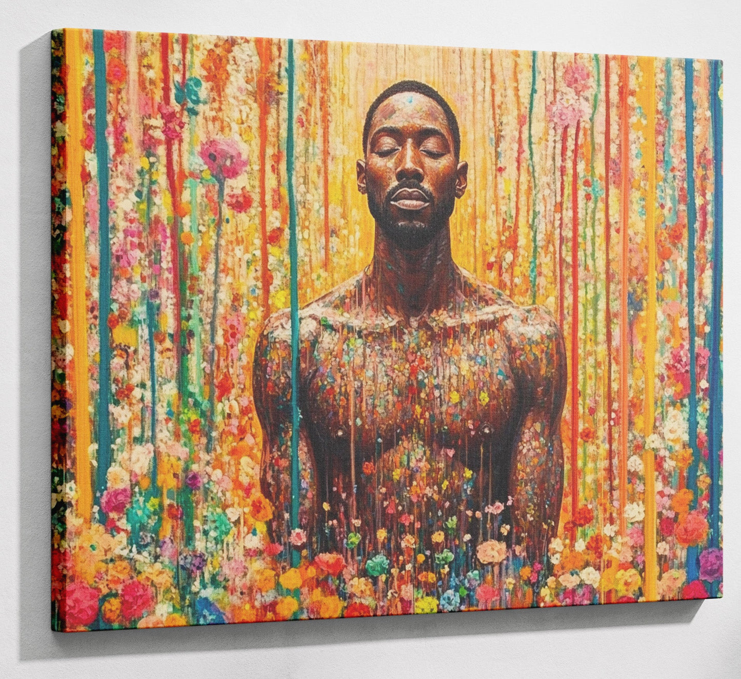 Black Man Floral Portrait African American wall art canvas print with visible wall art format