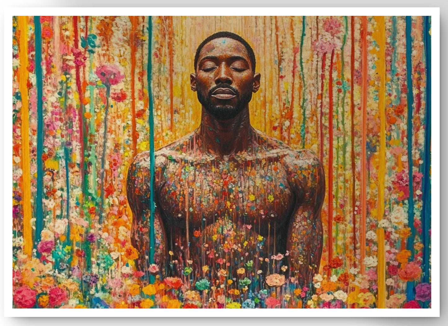 Black Man Floral Portrait African American wall art canvas print by MoomZee Artwork