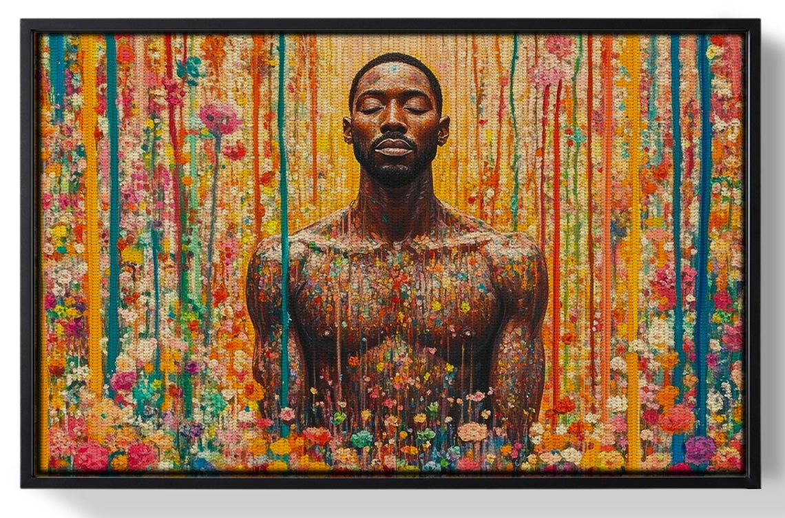 Framed Black Man Floral Portrait African American wall art for home decor