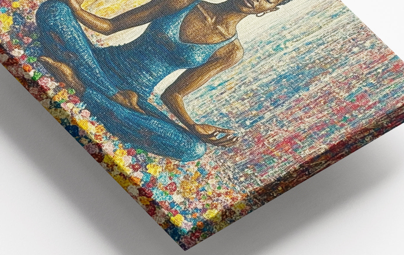 Close-up of Black Woman Blue Yoga African American wall art detail