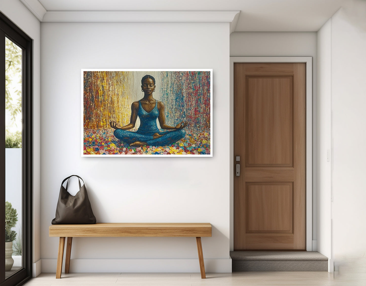 Black Woman Blue Yoga African American wall art home decor view