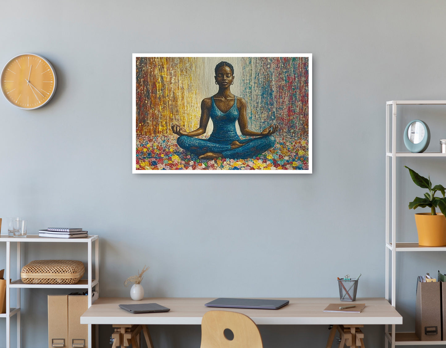 Black Woman Blue Yoga African American wall art print view