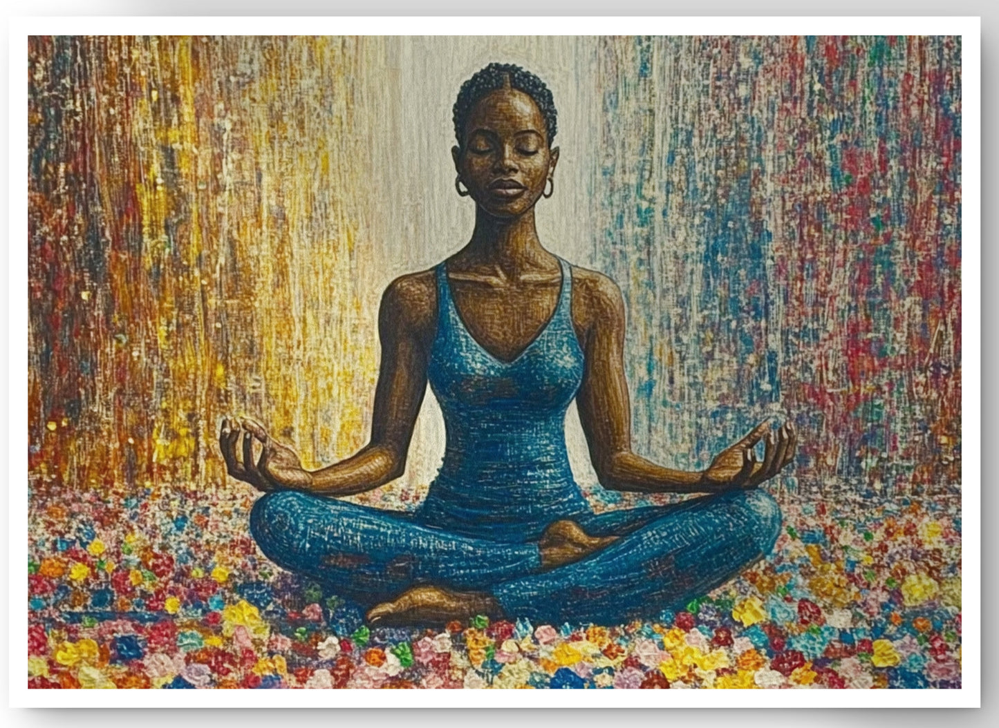 Black Woman Blue Yoga African American wall art canvas print by MoomZee Artwork