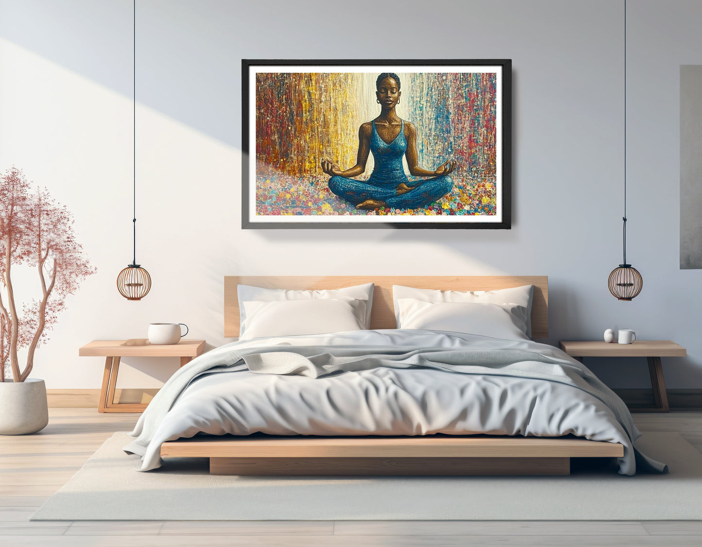 Black Woman Blue Yoga African American wall art view 69