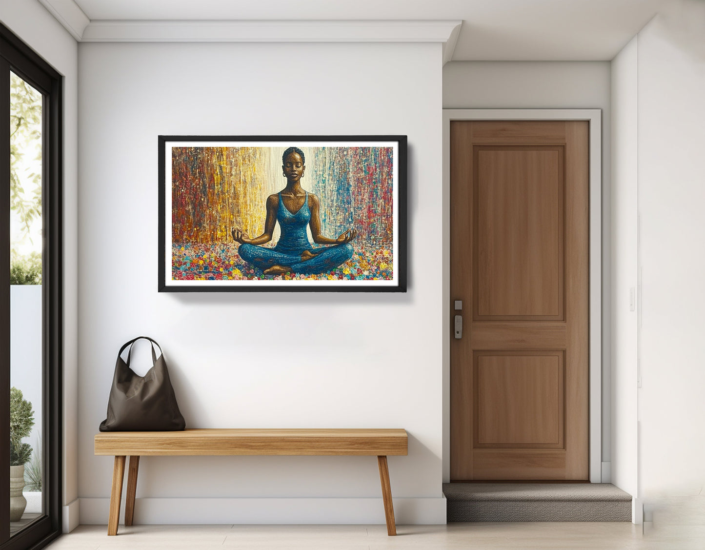 Black Woman Blue Yoga African American wall art view 71