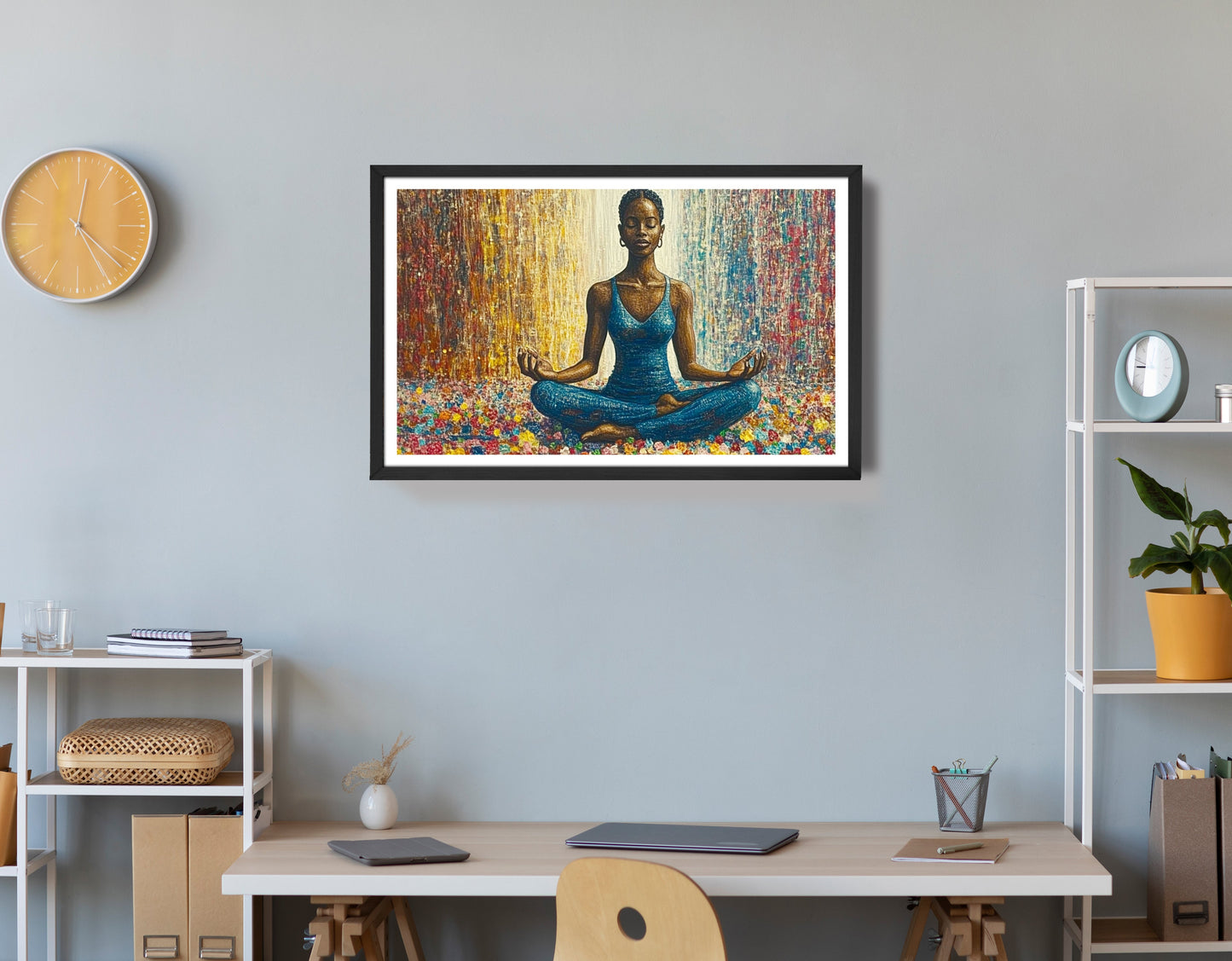 Black Woman Blue Yoga African American wall art view 72