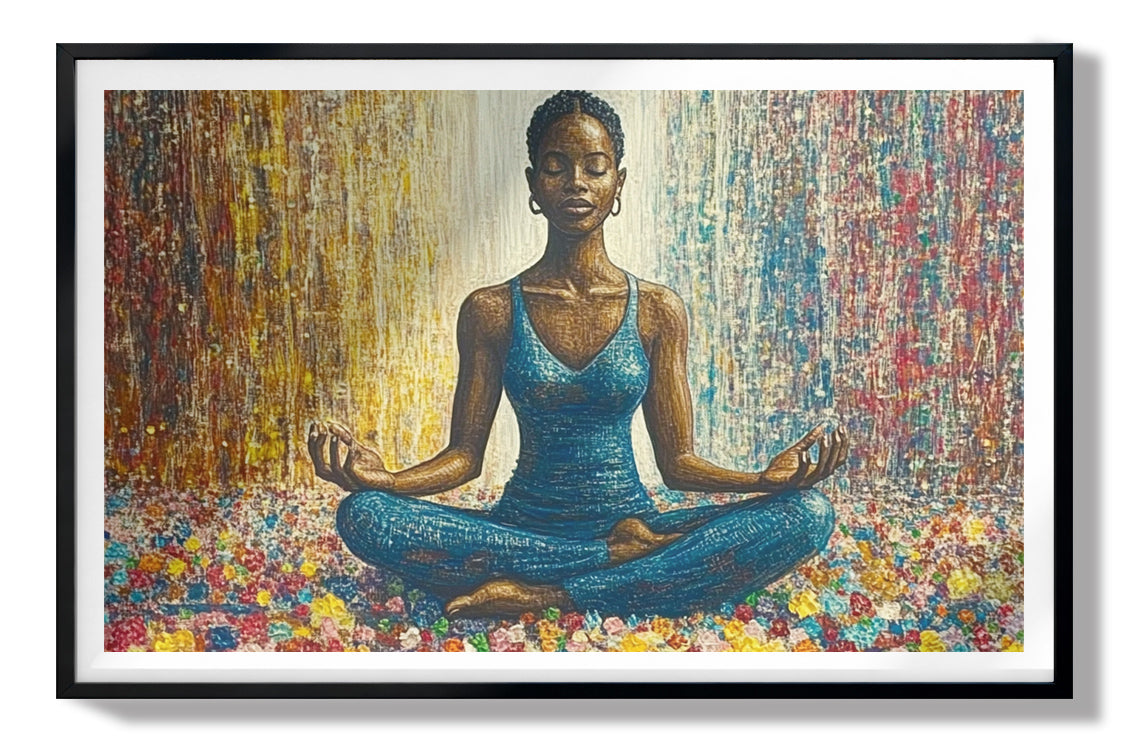 Black Woman Blue Yoga African American wall art view 67