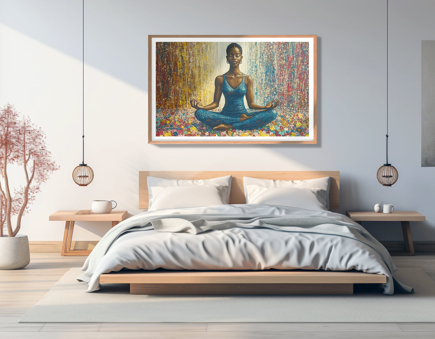 Black Woman Blue Yoga African American wall art view 81