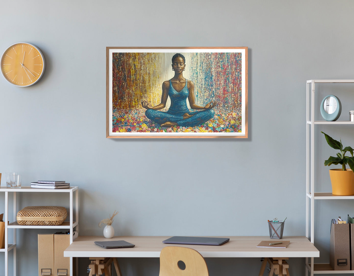 Black Woman Blue Yoga African American wall art view 84