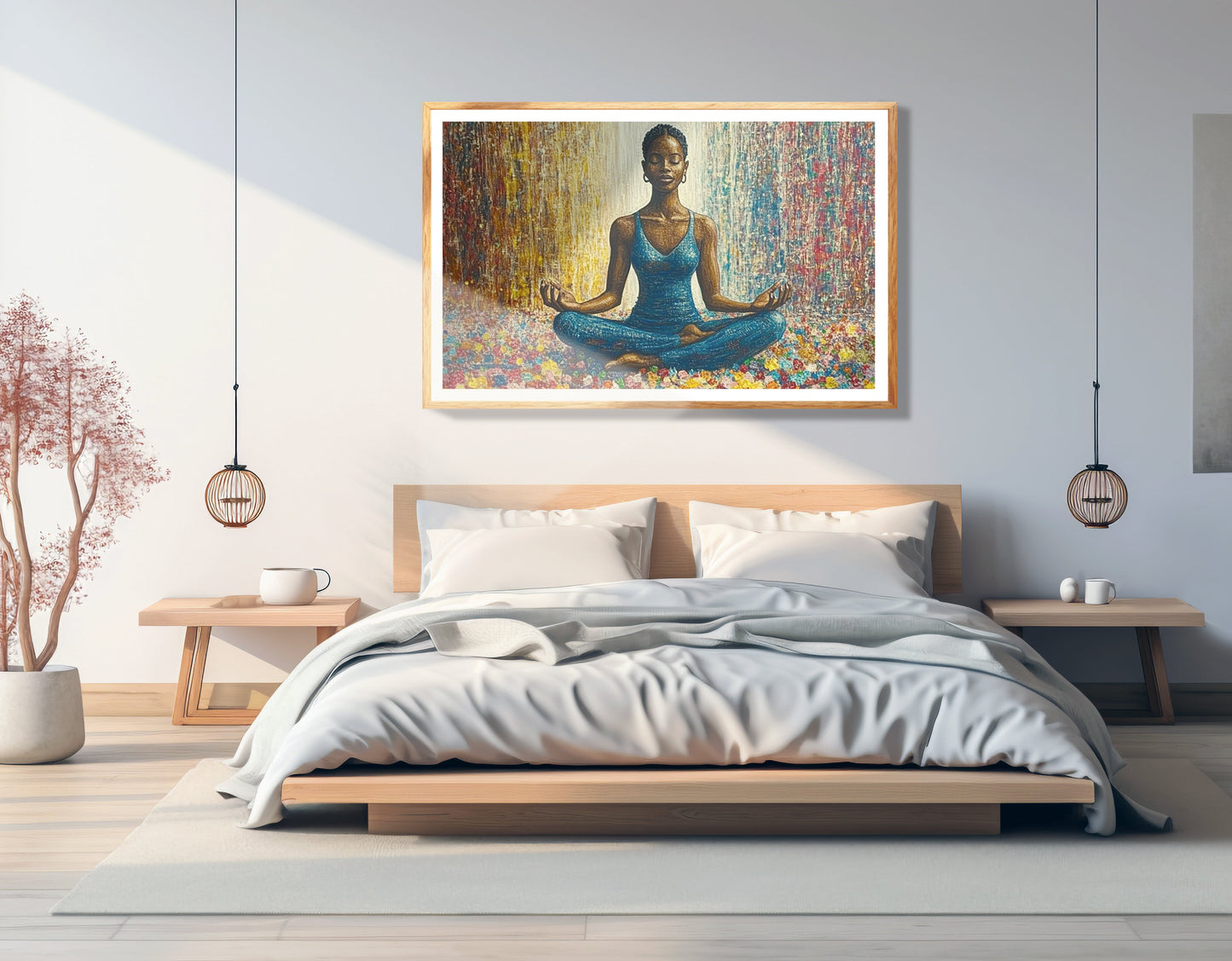 Black Woman Blue Yoga African American wall art view 75