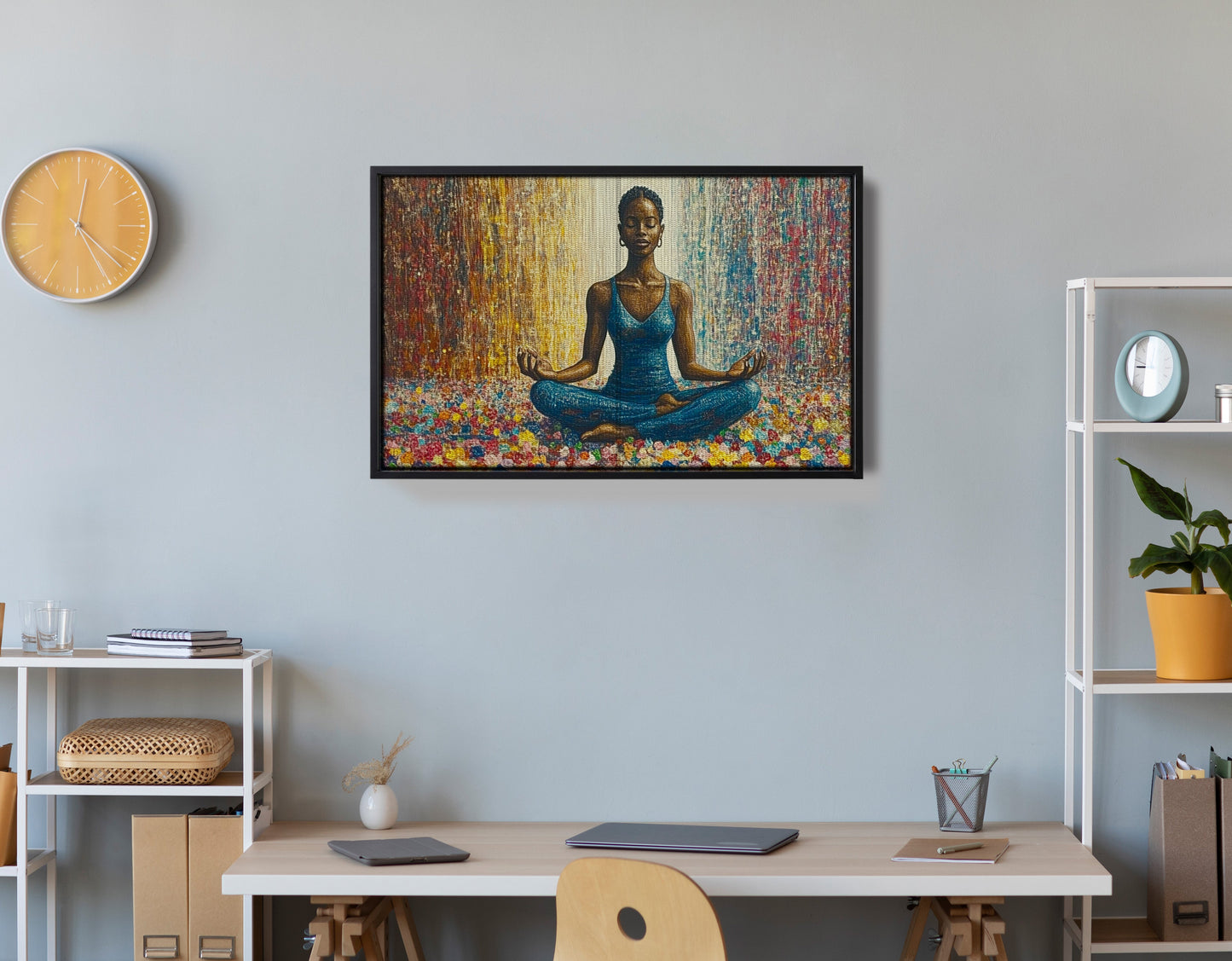 Black Woman Blue Yoga African American wall art view 30