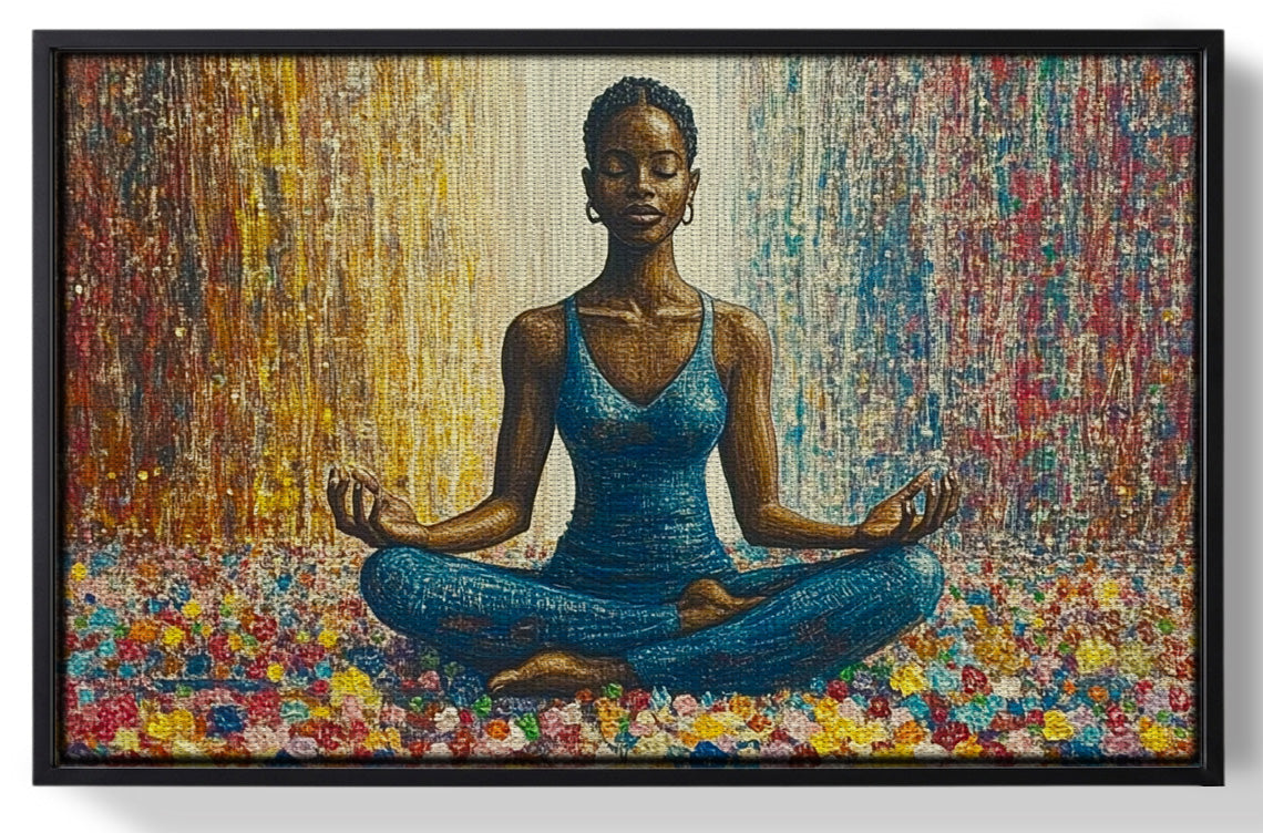 Framed Black Woman Blue Yoga African American wall art for home decor