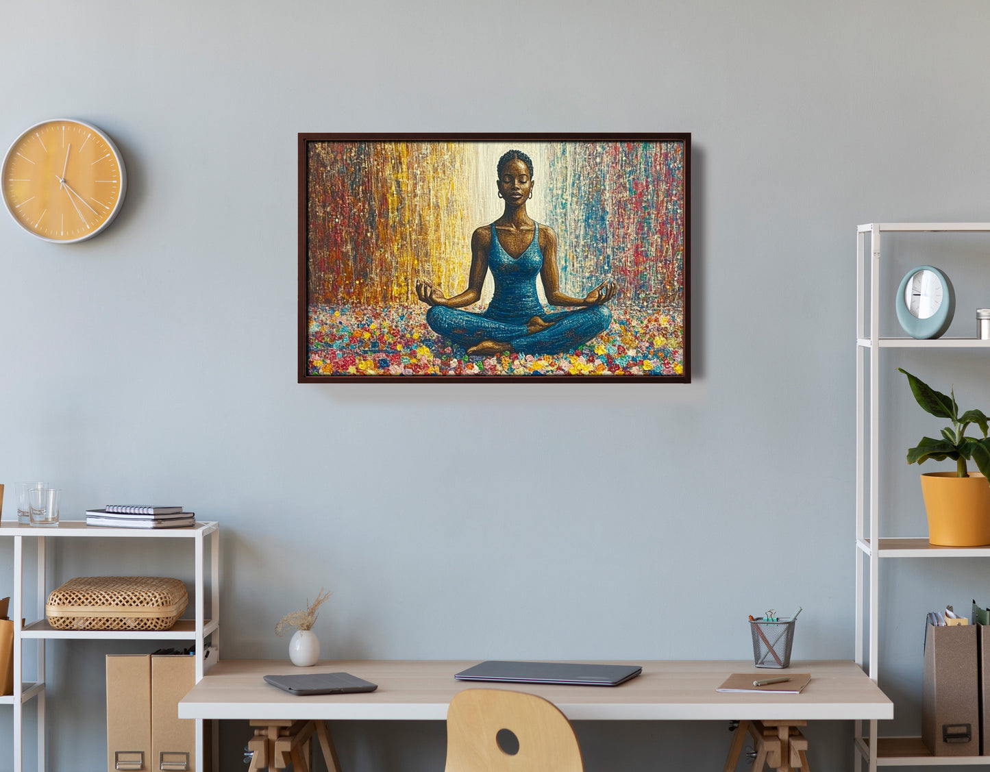 Black Woman Blue Yoga African American wall art view 36