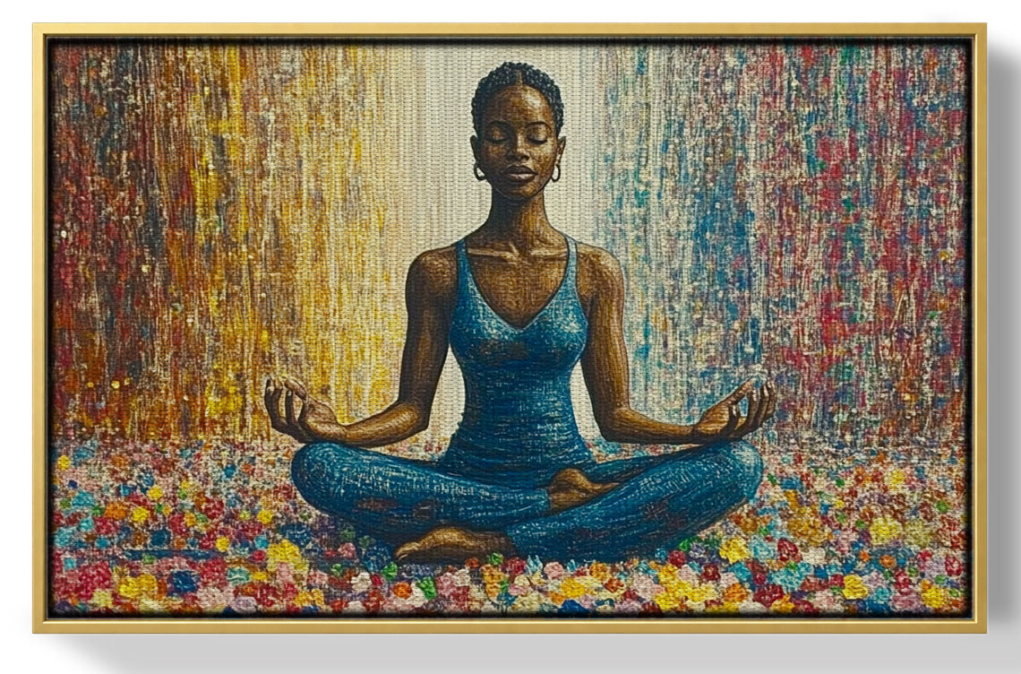 Black Woman Blue Yoga African American wall art view 37
