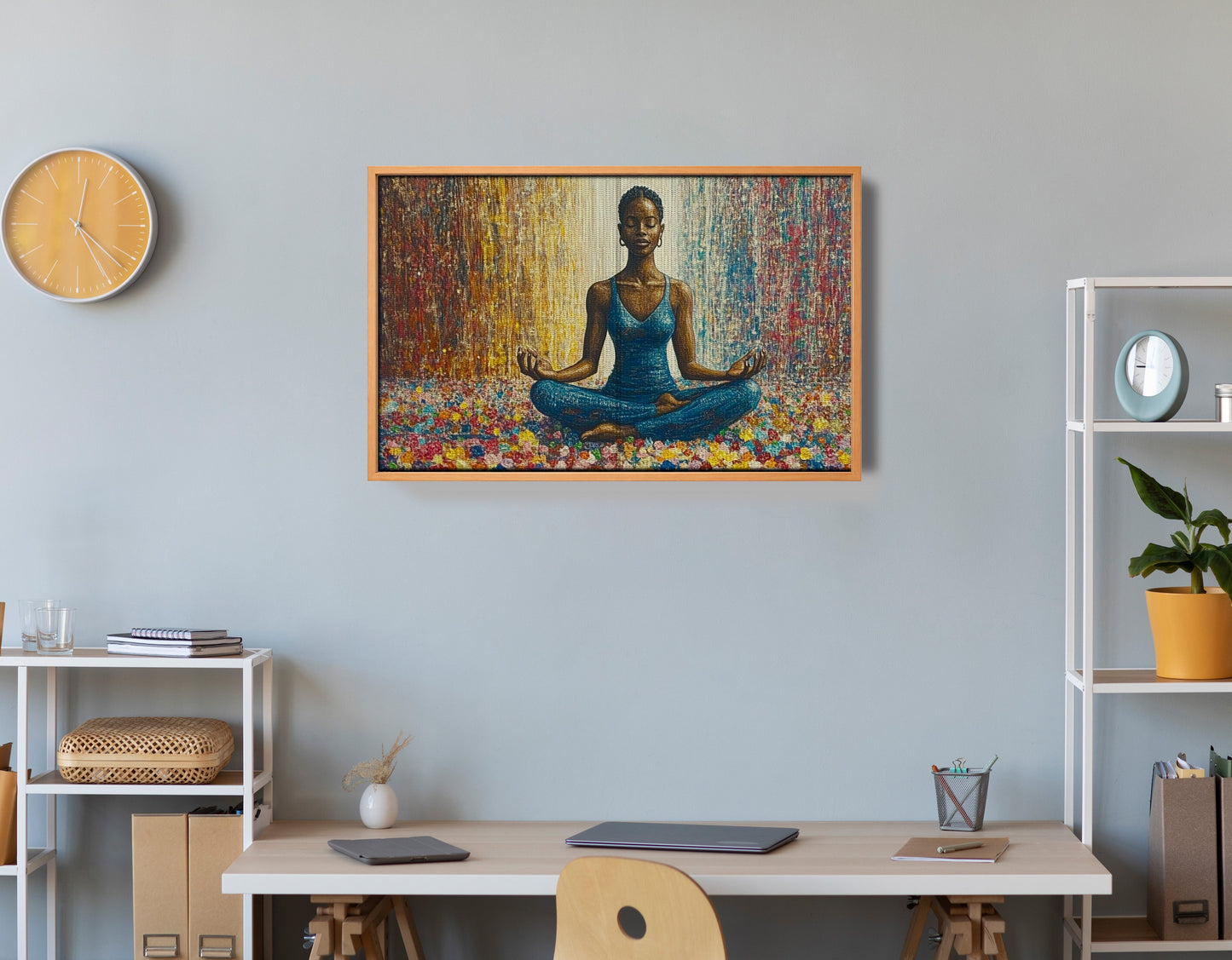 Black Woman Blue Yoga African American wall art view 48