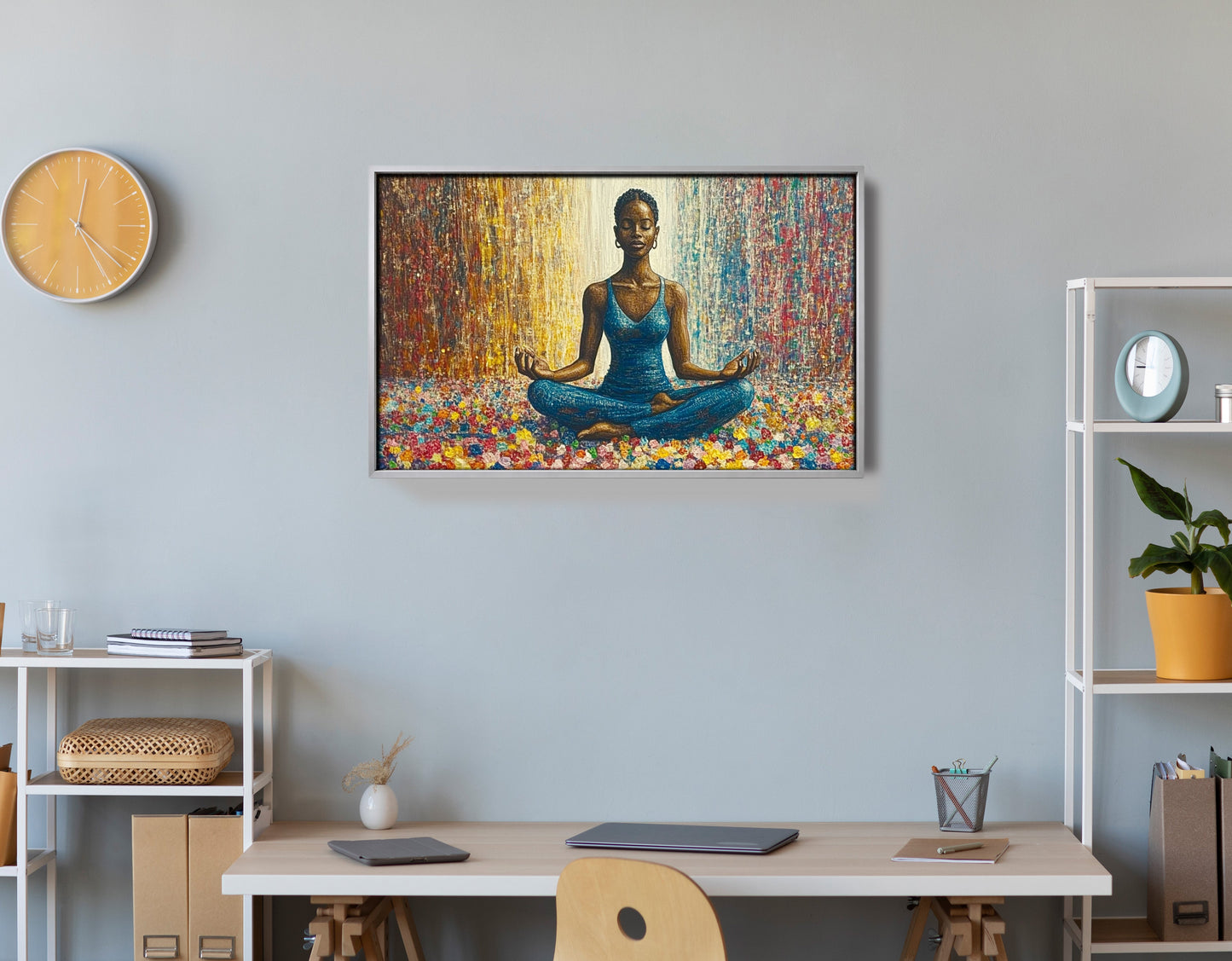 Black Woman Blue Yoga African American wall art view 60