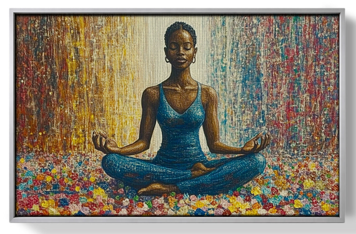 Black Woman Blue Yoga African American wall art view 55