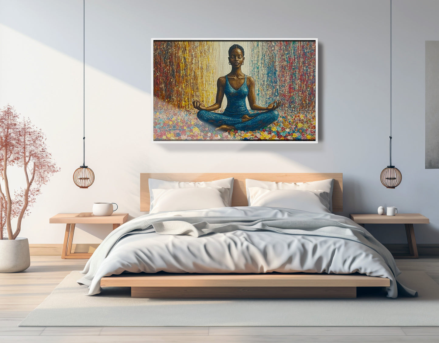 Black Woman Blue Yoga African American wall art view 63