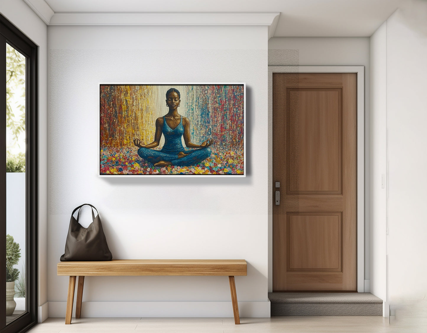 Black Woman Blue Yoga African American wall art view 65