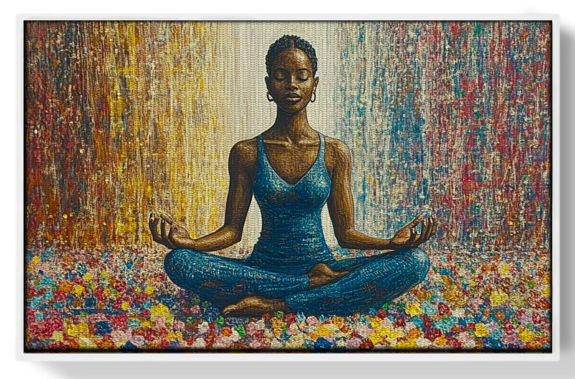 Black Woman Blue Yoga African American wall art view 61