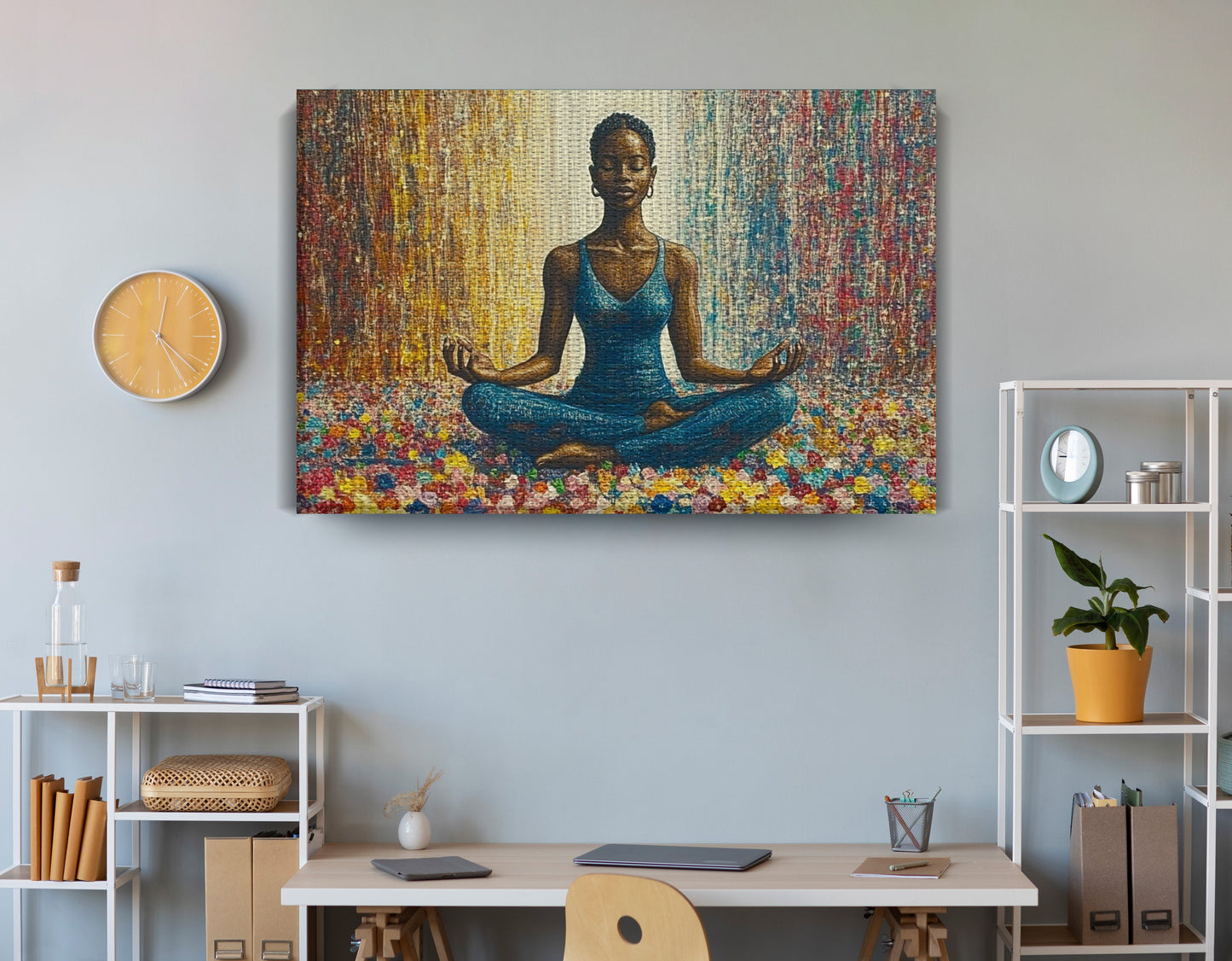 Black Woman Blue Yoga African American wall art view 18
