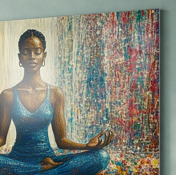 Black Woman Blue Yoga African American wall art view 22