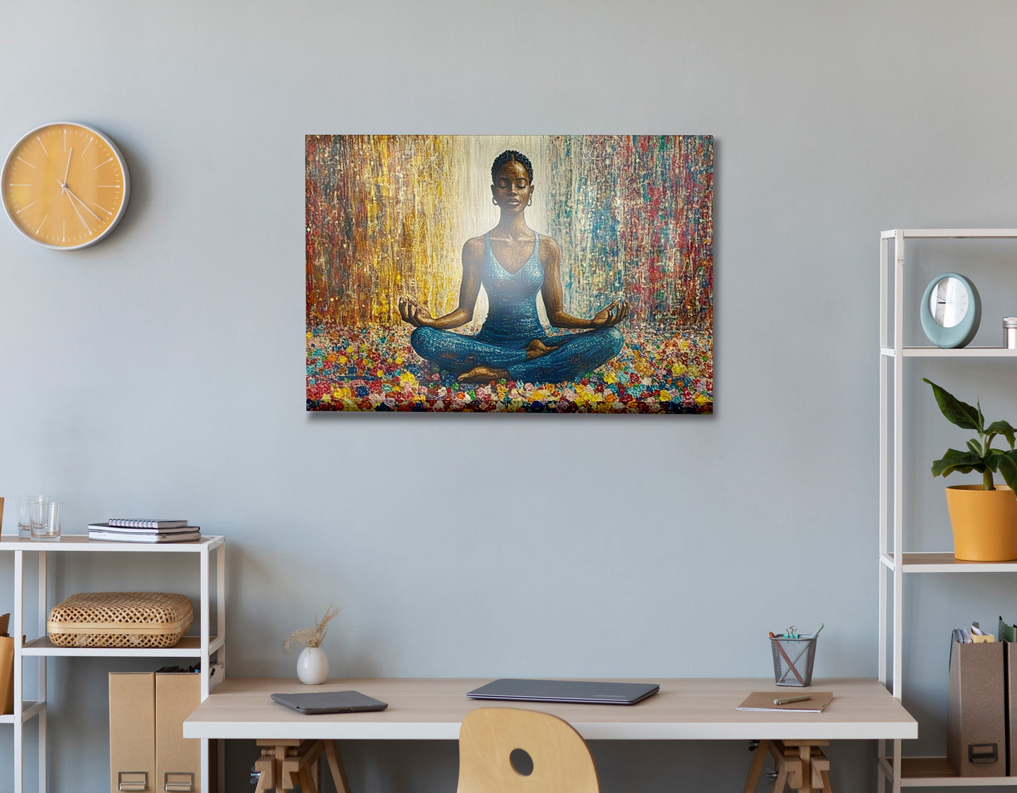 Black Woman Blue Yoga African American wall art view 24