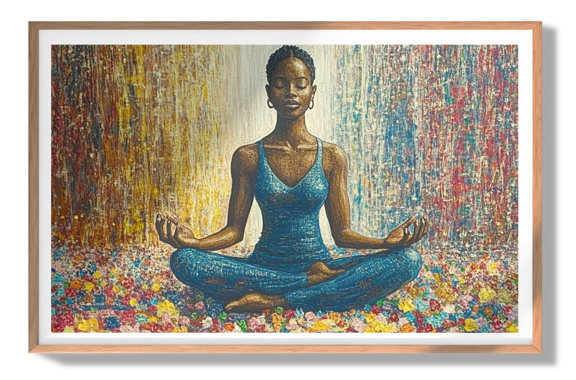 Black Woman Blue Yoga African American wall art view 79