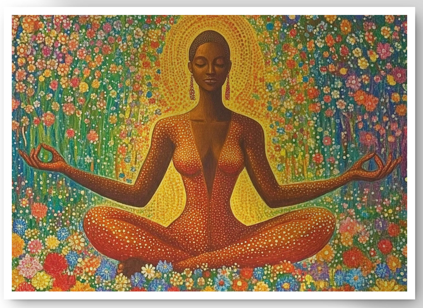 Black Woman Orange Meditation African American wall art canvas print by MoomZee Artwork
