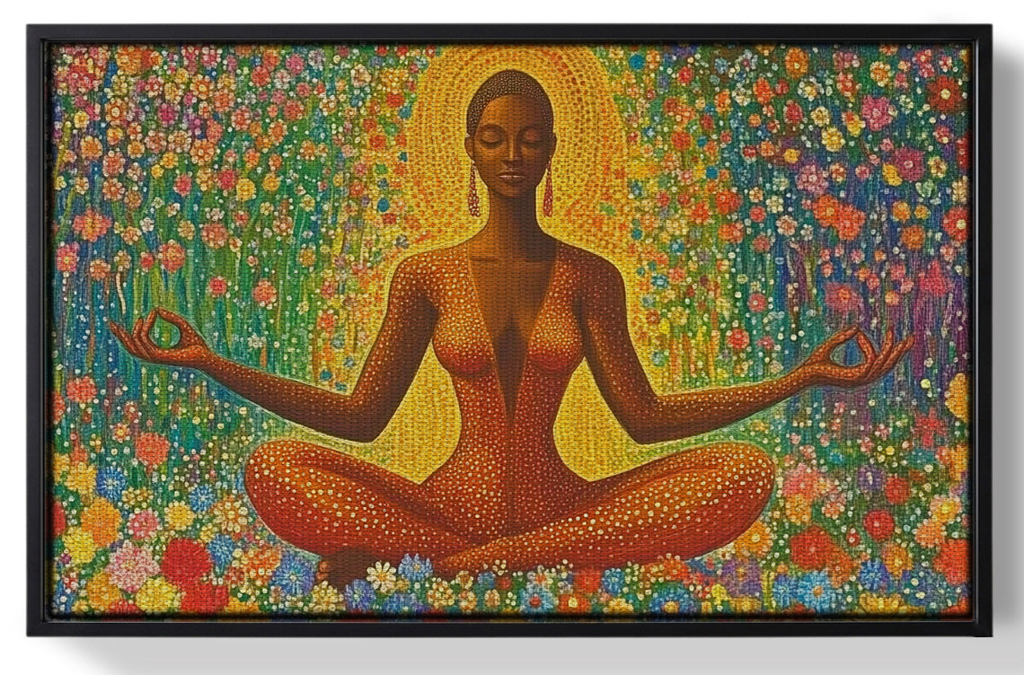 Framed Black Woman Orange Meditation African American wall art for home decor
