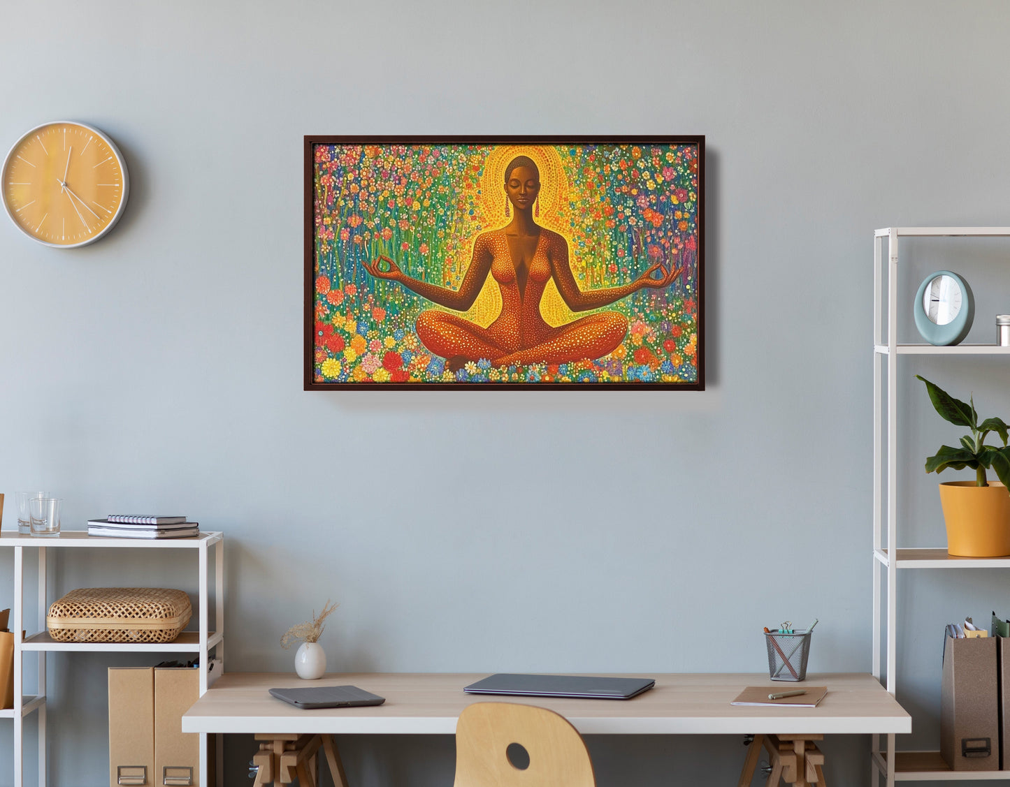 Black Woman Orange Meditation African American wall art view 36
